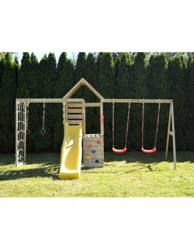 M42,Turn de joaca cu 2 platforme, panou de catarare, tobogan, leagan dublu si modul de gimnastica (M41), Wendi Toys