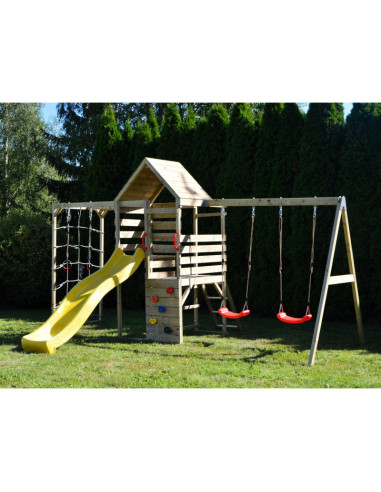 M42,Turn de joaca cu 2 platforme, panou de catarare, tobogan, leagan dublu si modul de gimnastica (M41), Wendi Toys