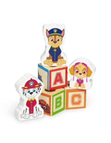 MD33272,Camion cu remorca, 28 cuburi din lemn cu litere si 3 figurine Paw Patrol, Patrula Catelusilor