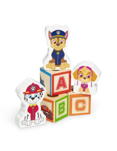 MD33272,Camion cu remorca, 28 cuburi din lemn cu litere si 3 figurine Paw Patrol, Patrula Catelusilor
