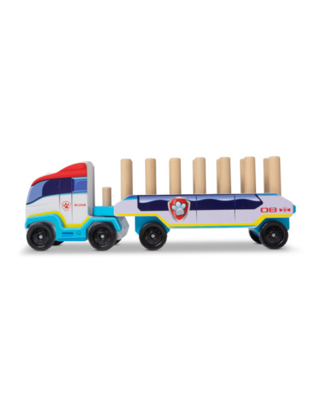 MD33272,Camion cu remorca, 28 cuburi din lemn cu litere si 3 figurine Paw Patrol, Patrula Catelusilor