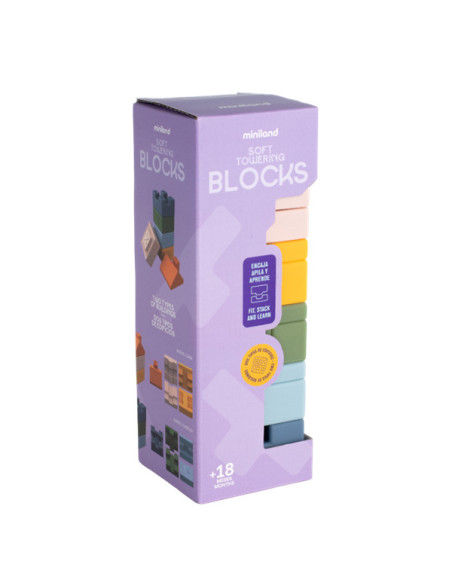 ML46021,Jucarie educativa Turn de Stivuit - cuburi moi, 6 luni+, Tower miniland 46021