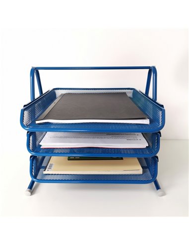 Suport Metalic Orizontal Documente Cu 3 Tavite Leviatan - Albastru