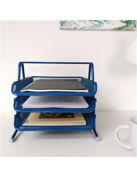 Suport Metalic Orizontal Documente Cu 3 Tavite Leviatan - Albastru