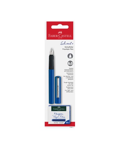 Blister stilou scolar albastru + 6 cartuse Faber-Castell