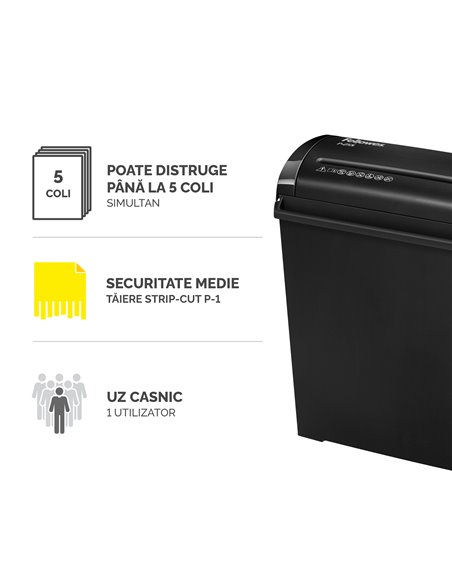 Distrugator documente P-25S Strip-Cut FELLOWES, Negru