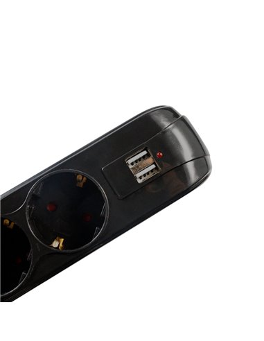 Prelungitor Spacer Schuko x 5, cablu 3 m,  16A, MAX. 3500W, protectie supratensiune, Negru