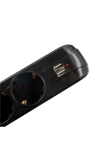 Prelungitor Spacer Schuko x 5, cablu 3 m,  16A, MAX. 3500W, protectie supratensiune, Negru