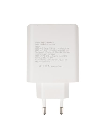 Alimentator retea Spacer Quick Charge 37W, 1 x USB Type-C 20W + 1 x USB QC 3.0
