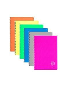 Set 6 Caiete A4 cu spira si coperta plastic Daco CT496DR, 96 file, 70 g/mp, Dictando, Culori asortate