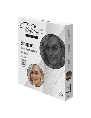 CRST-350,RingString Mini - Kit complet de String Art pentru a realiza tablou cu fir de ata dupa fotografia ta, diagonala 35 cm, 