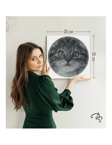 CRST-350,RingString Mini - Kit complet de String Art pentru a realiza tablou cu fir de ata dupa fotografia ta, diagonala 35 cm, 