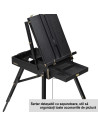 HX3_NEGRU,Sevalet portabil, de studio sau teren, din lemn de fag, cu cutie depozitare, paleta si curea transport, inaltime regla