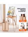 HX3_NATUR,Sevalet portabil, de studio sau teren, din lemn de fag, cu cutie depozitare, paleta si curea transport, inaltime regla