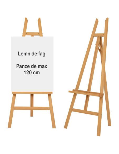 W09_NATUR,Sevalet pictura din lemn de fag, stabil si pliabil, pentru panze de pana la 120 cm, inaltime 149 cm, culoare natur, gr