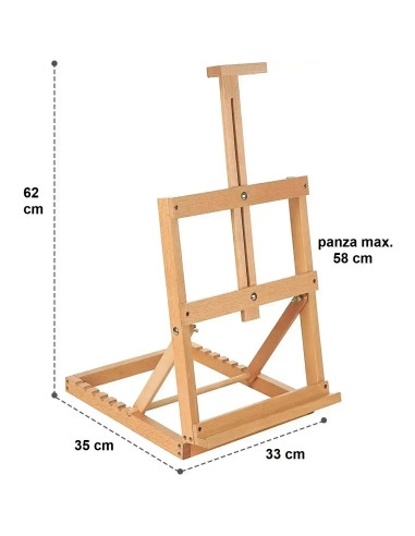 W07C_NATUR,Sevalet pliabil din lemn de fag, pentru pictura la masa/birou, inaltime 62 cm, suporta panza de pana la 58 cm, greuta