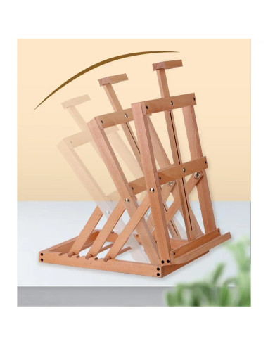 W07C_NATUR,Sevalet pliabil din lemn de fag, pentru pictura la masa/birou, inaltime 62 cm, suporta panza de pana la 58 cm, greuta