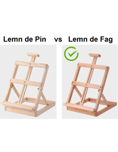 W07C_NATUR,Sevalet pliabil din lemn de fag, pentru pictura la masa/birou, inaltime 62 cm, suporta panza de pana la 58 cm, greuta