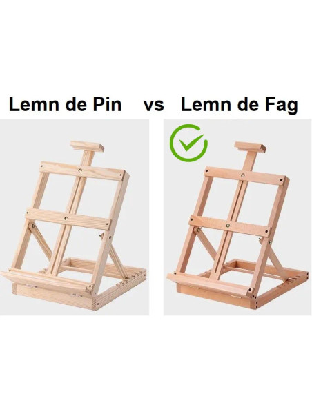 W07C_NATUR,Sevalet pliabil din lemn de fag, pentru pictura la masa/birou, inaltime 62 cm, suporta panza de pana la 58 cm, greuta