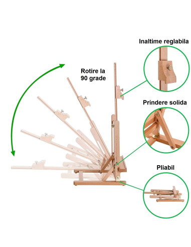 W06E_NATUR,Sevalet de masa reglabil din lemn de fag, pliabil, pentru panze de pana la 40 cm, greutate 0.7kg, culoare natur, W06E