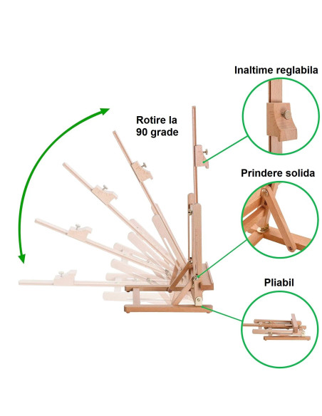W06E_NATUR,Sevalet de masa reglabil din lemn de fag, pliabil, pentru panze de pana la 40 cm, greutate 0.7kg, culoare natur, W06E