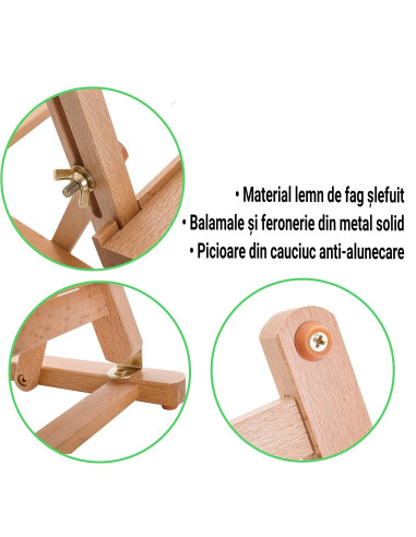 W06E_NATUR,Sevalet de masa reglabil din lemn de fag, pliabil, pentru panze de pana la 40 cm, greutate 0.7kg, culoare natur, W06E