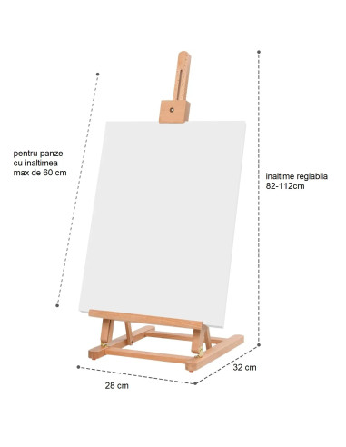 W06B_NATUR,Sevalet de masa/birou din lemn de Fag, pliabil, inaltime ajustabila intre 82-112 cm, pt panze de pana la 60 cm, greut