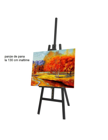 W04A_NEGRU,Șevalet pictură, din lemn de fag, inaltime 175 cm - 240 cm, pentru panze inalte de pana la 130 cm, culoare neagra, W0
