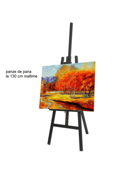 W04A_NEGRU,Șevalet pictură, din lemn de fag, inaltime 175 cm - 240 cm, pentru panze inalte de pana la 130 cm, culoare neagra, W0