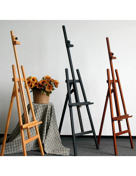 W04A_NEGRU,Șevalet pictură, din lemn de fag, inaltime 175 cm - 240 cm, pentru panze inalte de pana la 130 cm, culoare neagra, W0