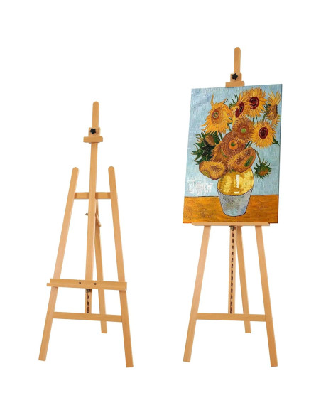 W04A_NATUR,Șevalet pictură, din lemn de fag, inaltime 175 cm - 240 cm, pentru panze inalte de pana la 130 cm, culoare natur, W04