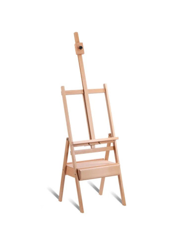 HJ1B_M1,Sevalet profesional din lemn de fag, inaltime ajustabila 150-190 cm, varianta cu cutie de depozitare, culoare natur, HJ-