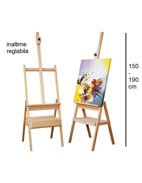 HJ1B_M1,Sevalet profesional din lemn de fag, inaltime ajustabila 150-190 cm, varianta cu cutie de depozitare, culoare natur, HJ-