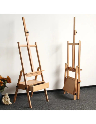 HJ1B_M1,Sevalet profesional din lemn de fag, inaltime ajustabila 150-190 cm, varianta cu cutie de depozitare, culoare natur, HJ-