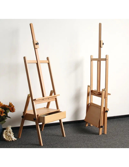 HJ1B_M1,Sevalet profesional din lemn de fag, inaltime ajustabila 150-190 cm, varianta cu cutie de depozitare, culoare natur, HJ-