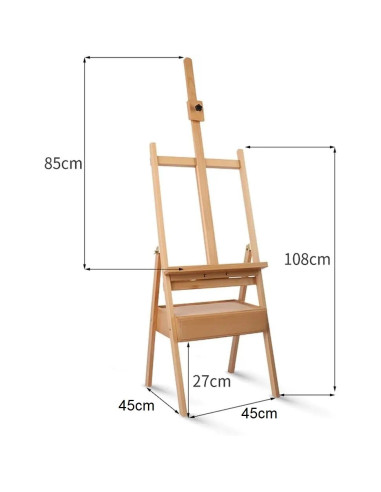 HJ1B_M1,Sevalet profesional din lemn de fag, inaltime ajustabila 150-190 cm, varianta cu cutie de depozitare, culoare natur, HJ-