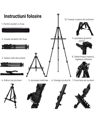 CRDSEV10,Sevalet pictura, trepied metalic cu picioare anti-derapante, inaltime reglabila 54 - 160 cm, husa transport inclusa, CR