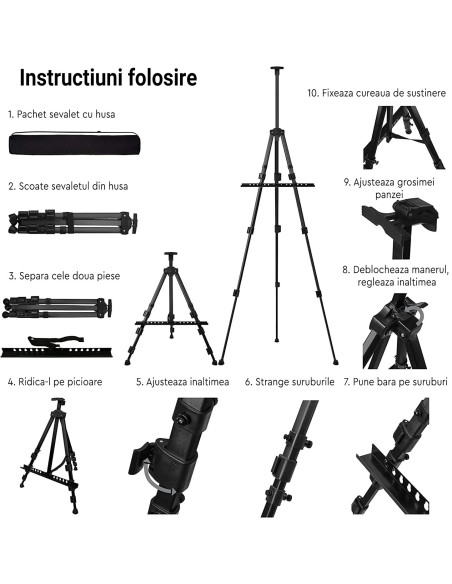 CRDSEV10,Sevalet pictura, trepied metalic cu picioare anti-derapante, inaltime reglabila 54 - 160 cm, husa transport inclusa, CR