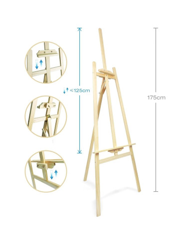 CRDSEV2_175ALB,Sevalet pictura, 175 cm, lemn de pin, inaltime reglabila, culoare alba