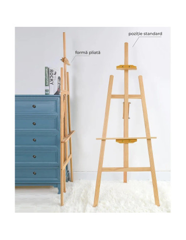 CRDSEV2_175ALB,Sevalet pictura, 175 cm, lemn de pin, inaltime reglabila, culoare alba