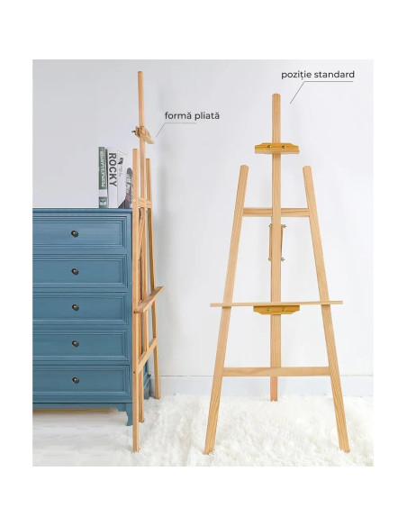 CRDSEV2_175ALB,Sevalet pictura, 175 cm, lemn de pin, inaltime reglabila, culoare alba