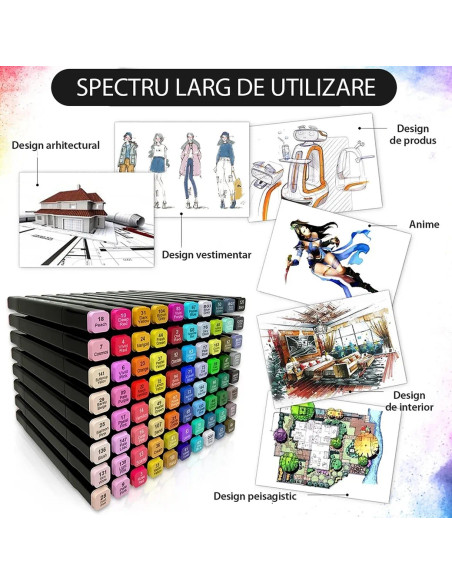 MKR_80,Set markere permanente, cu alcool, 80 culori, doua capete 1-6mm, 15 cm, geanta depozitare inclusa, Criando, MKR_80
