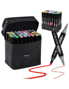 MKR_40,Set markere permanente, cu alcool, 40 culori, doua capete 1-6mm, 15 cm, geanta depozitare inclusa, Criando, MKR_40
