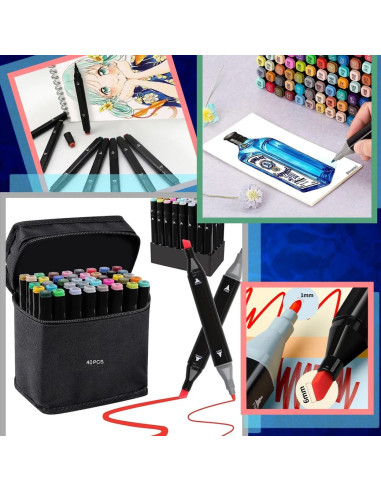 MKR_40,Set markere permanente, cu alcool, 40 culori, doua capete 1-6mm, 15 cm, geanta depozitare inclusa, Criando, MKR_40