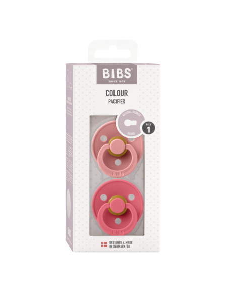 BB-110446,BIBS - Set 2 suzete Colour Latex, tetina rotunda, 0 luni +-Dusty Pink/Coral