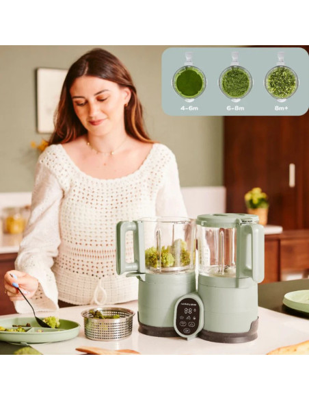 BB-A001138,Babymoov - Robot multifunctional Nutribaby Glass 4 in 1 din sticla si otel inoxidabil Celadon Green