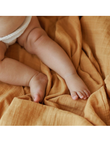 BB-CDSW001,ONINO - Muselina multifunctionala din bumbac 100% organic, HUG.me, Honey Gold, x1 bucata, 120 x 120 cm, certificata G