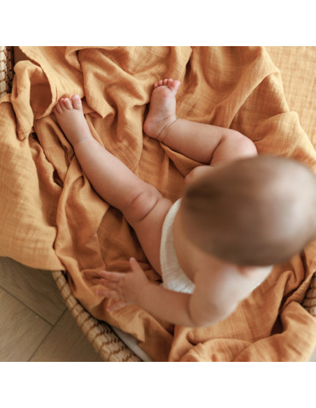 BB-CDSW001,ONINO - Muselina multifunctionala din bumbac 100% organic, HUG.me, Honey Gold, x1 bucata, 120 x 120 cm, certificata G