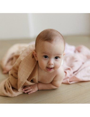 BB-CDSW005,ONINO - Muselina multifunctionala din bumbac 100% organic, HUG.me, Sandy Rose, x1 bucata, 120 x 120 cm, certificata G