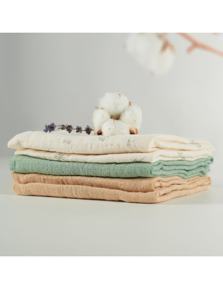 BB-CDSW008,ONINO - Muselina multifunctionala din bumbac 100% organic, HUG.me, Pure Nature, x3 bucati, 60 x 60 cm, certificata GO